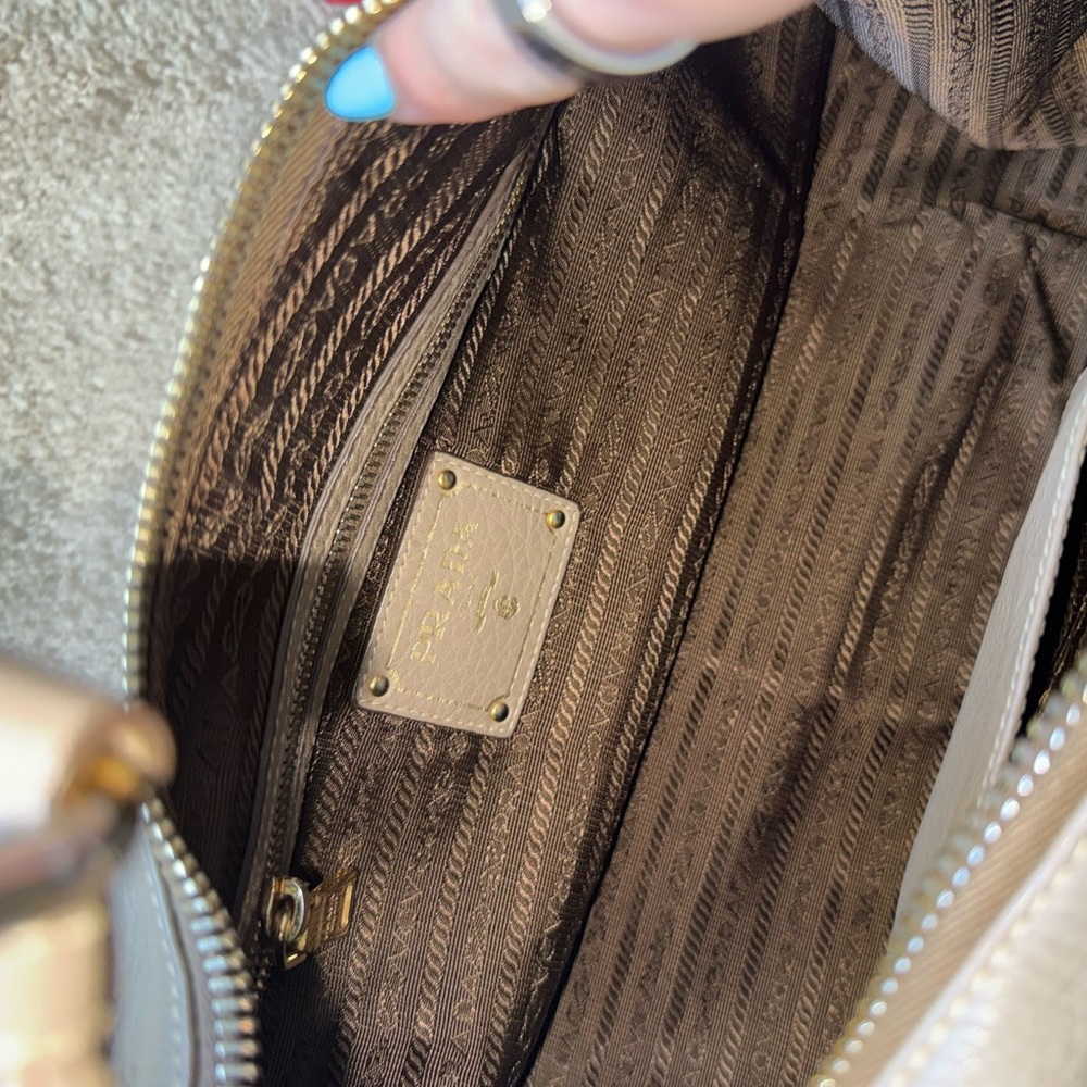 Prada Leather Hobo Shoulder Bag Taupe with Gold Hardware - Picture 6 of 10